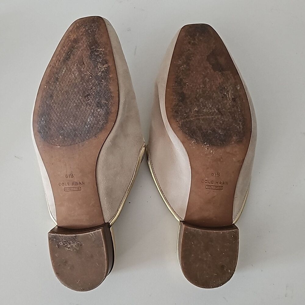 Cole Haan Cream Leather Mule Slides Gold Trim Loafers Women’s 6.5 - Picture 6 of 10